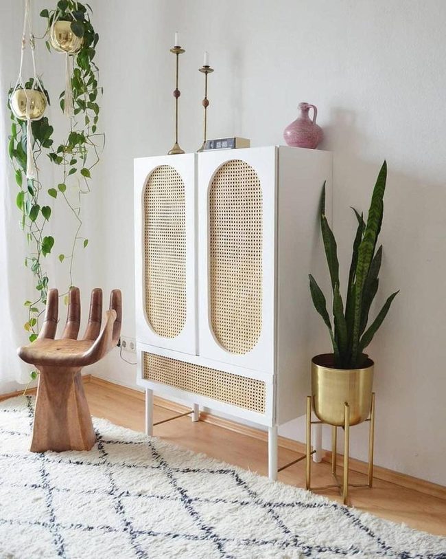 White Pine Shelves With Earthy Cane Webbing