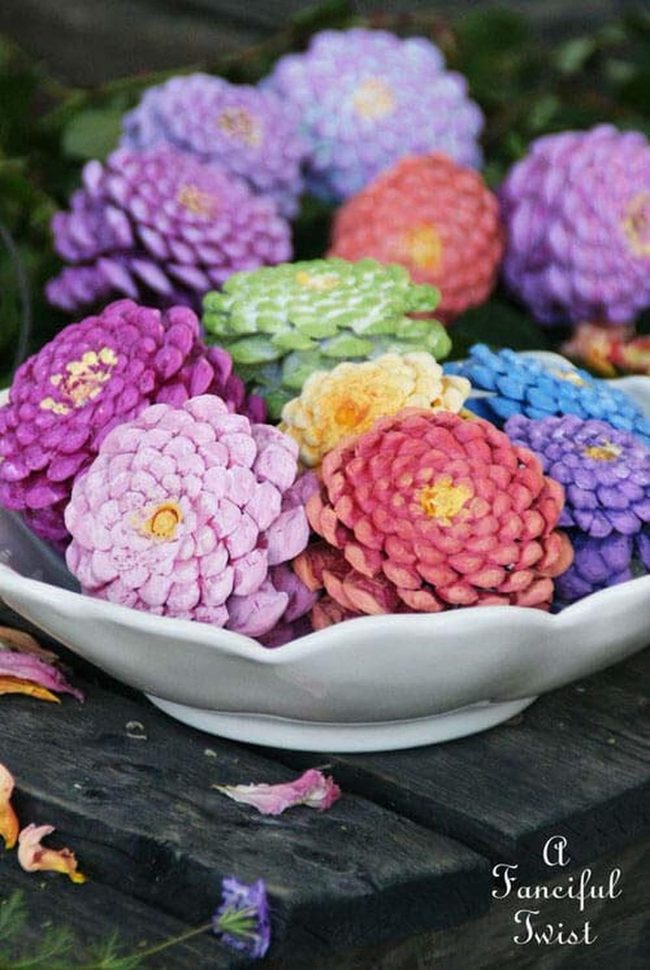 Colorful Pinecone Garden Accents