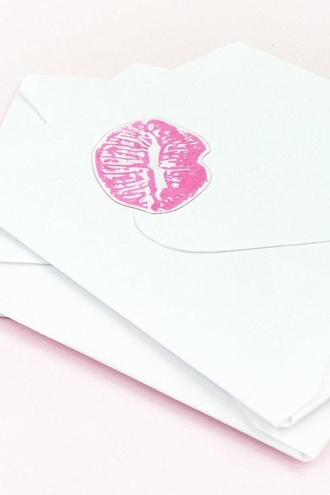 Pink Lip Stickers, White Envelopes
