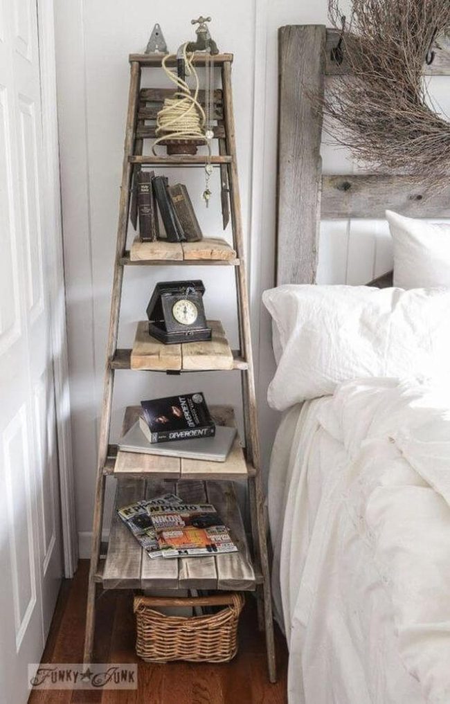 Weathered Wood Ladder Shelves