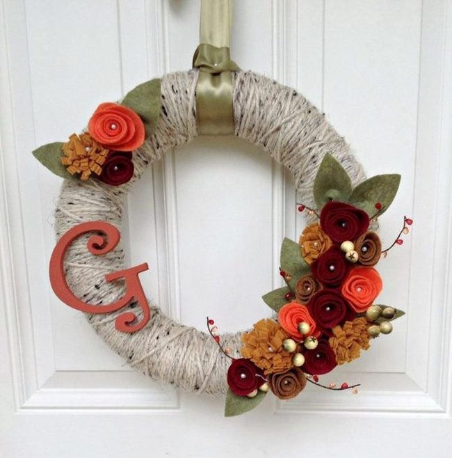 Autumn Yarn Wreath With Monogram