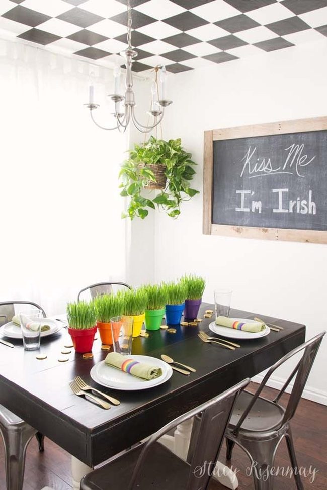 Gold Coins Green Plants Table