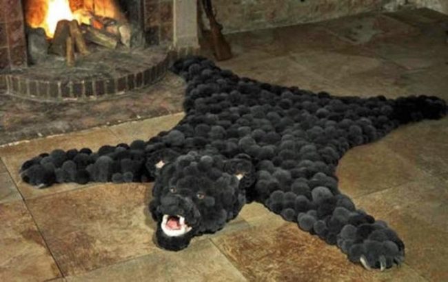 Stone Fireplace With Bear Rugs