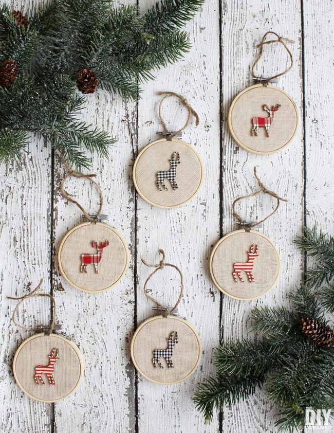 Checkered Fabric Reindeer Ornaments
