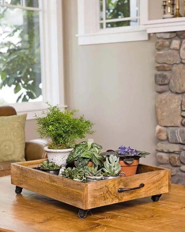 Wheeled Wood Drawer Planter