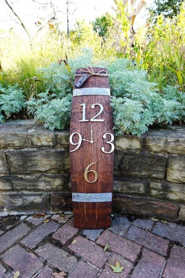 Whiskey Barrel Clock, Wood & Metal