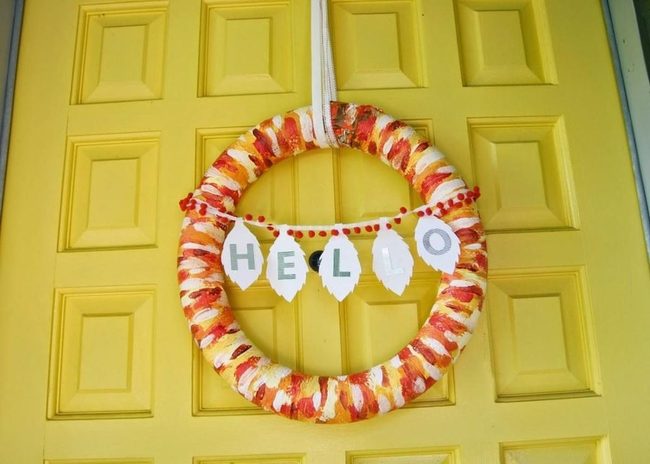 Sunny Yellow Door Striped Wreath
