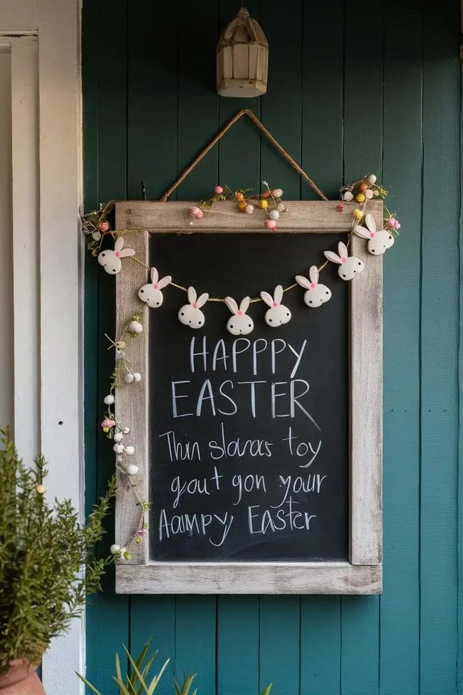 Chalkboard Easter Sign With Bunny Garland