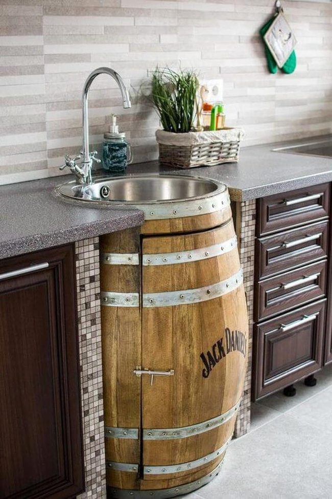 Reclaimed Barrel Kitchen Sink Base