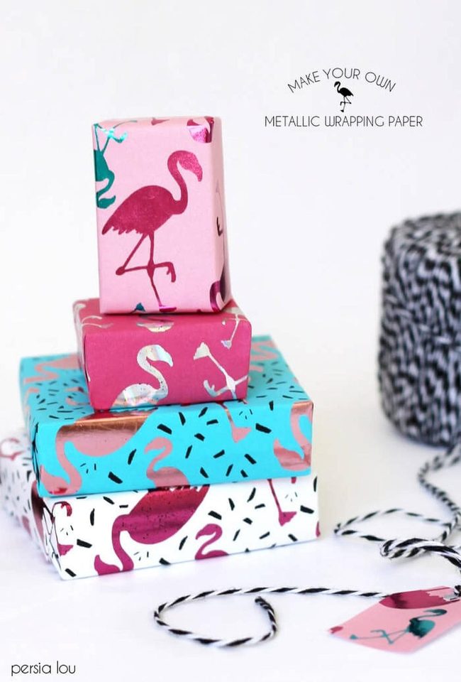 Flamingo Gift Boxes, Metallic Shimmer