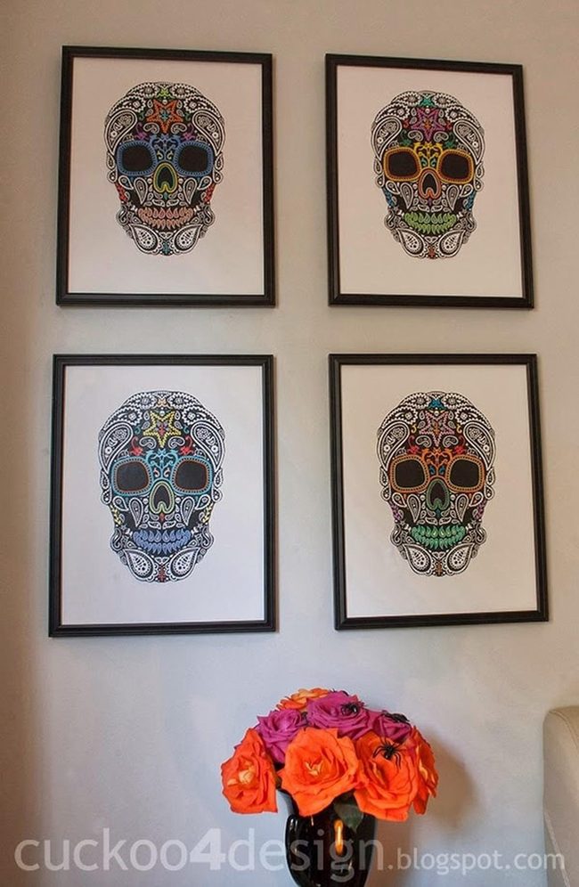 Black Skull Prints With Wildflower Accent