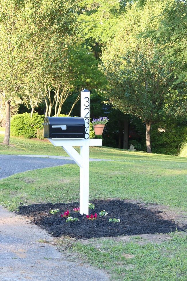 Stained Wood, Crisp White Mailbox