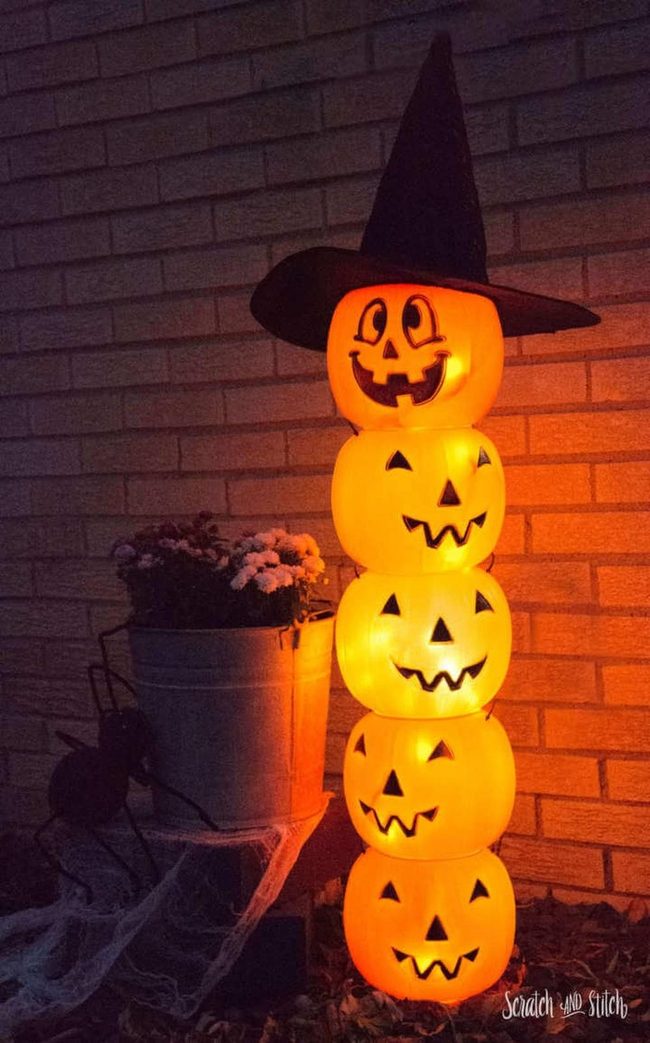 Stacked Jack-O'-Lantern Basket Tower
