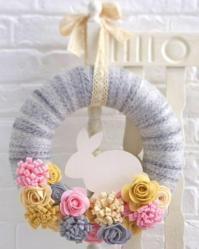 Pastel Bunny Fabric Flower Wreath