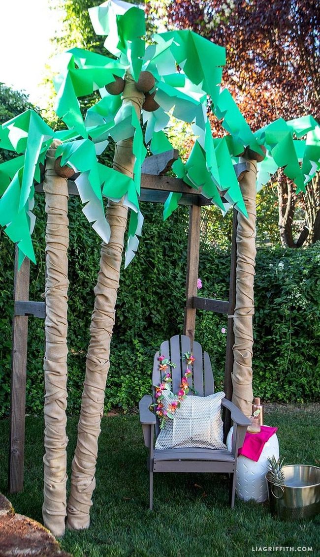 Burlap Wrapped Poolside Palms