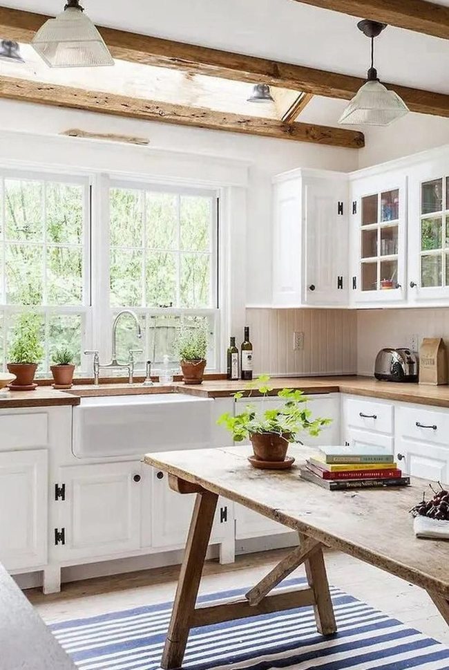 White Cabinets, Wooden Beams, Natural Light