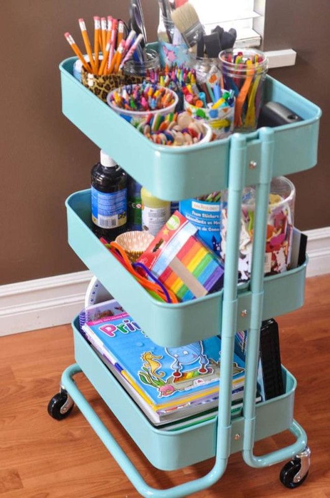 Light Blue Supply Cart Organization