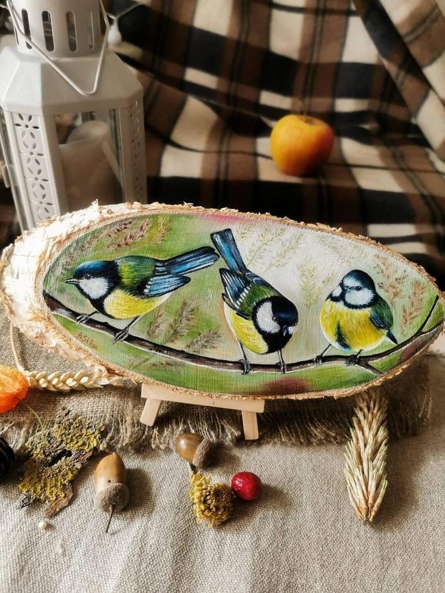Chickadees On Natural Wood
