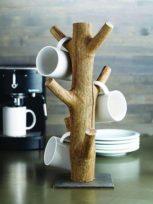 Natural Wood Mug Branch Holder