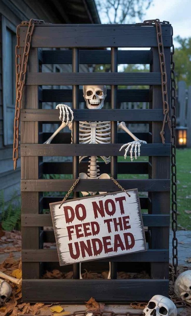 Skeleton Locked In Wooden Bars
