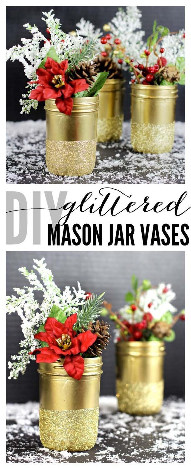 Gold Glitter Mason Jar Centerpieces