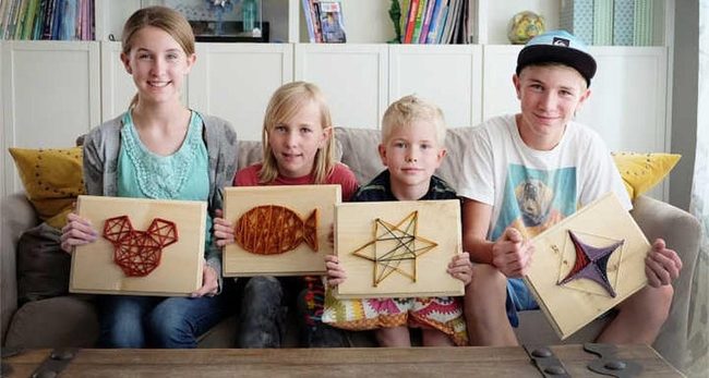 Colorful Thread Art On Wood