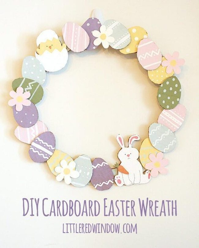 Cardboard Easter Wreath With Paper Flowers