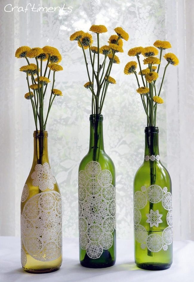 White Doily Glass Bottles