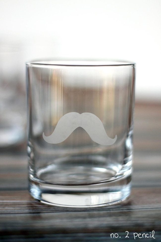 Etched Mustache Glass Humor