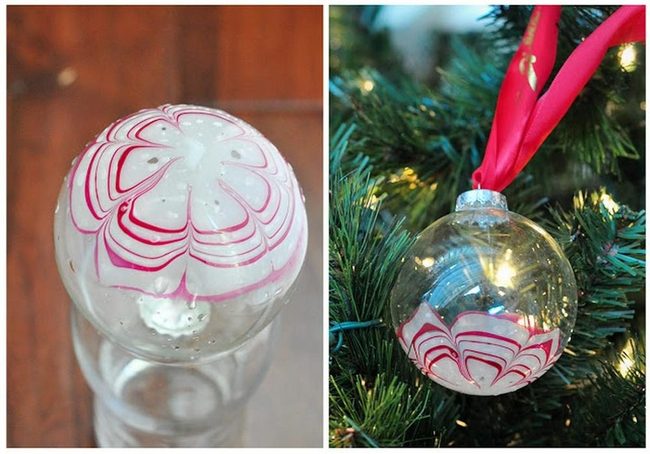 White And Red Swirled Glass Ornament