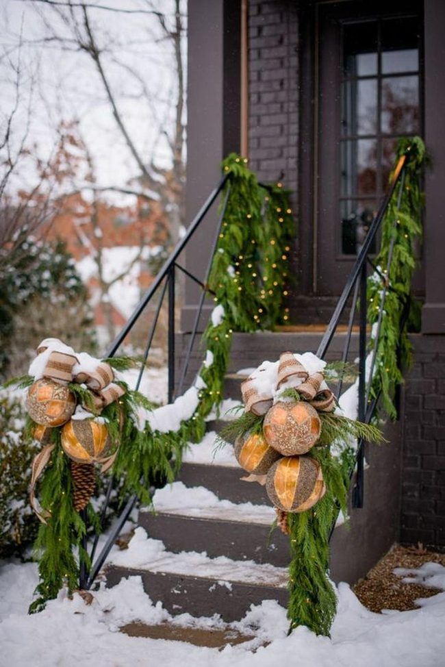 Gold Ornaments Evergreen Winter Entry