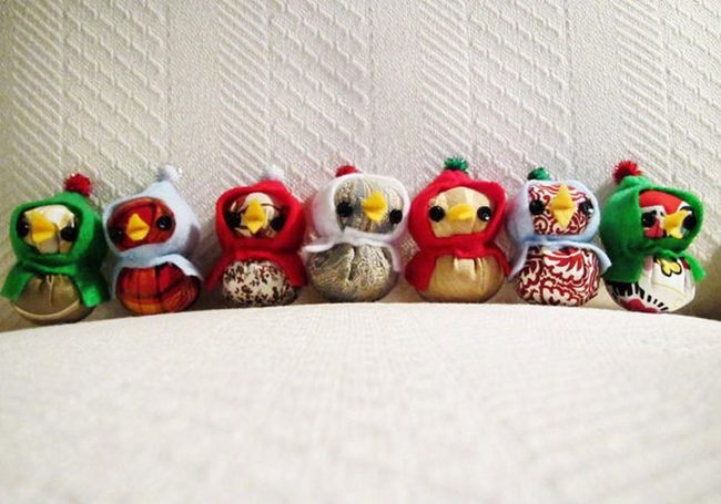 Tiny Fabric Birds In Hats