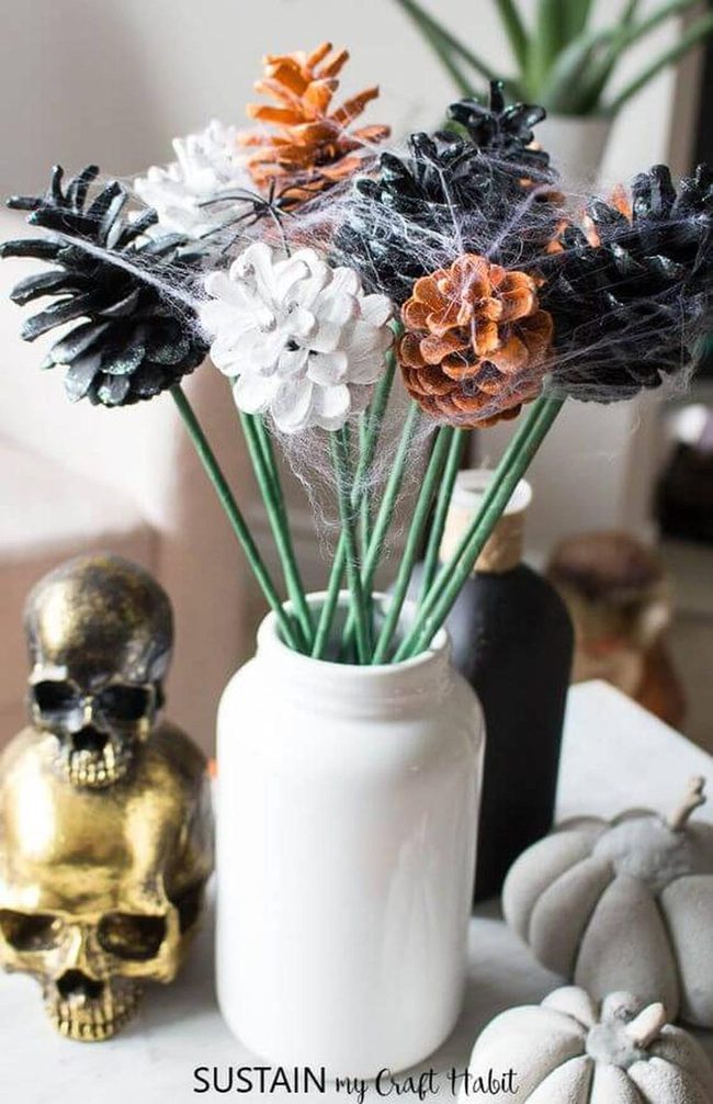 Black And Orange Pine Cone Bouquet