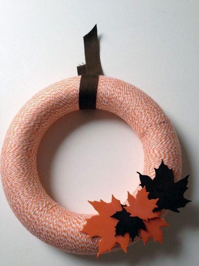 Orange String Wreath With Autumn Leaves