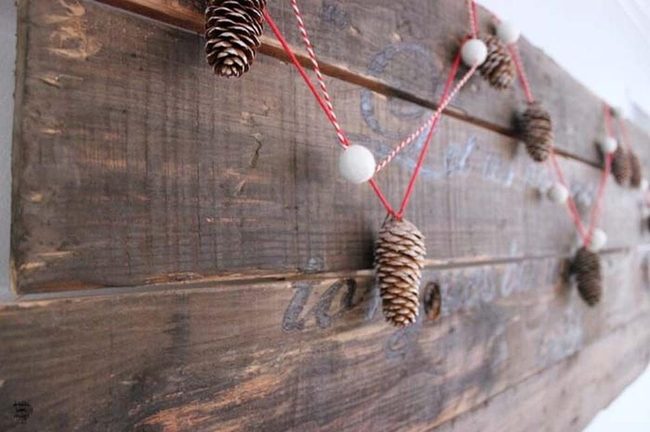 Red And White Pinecone Garland