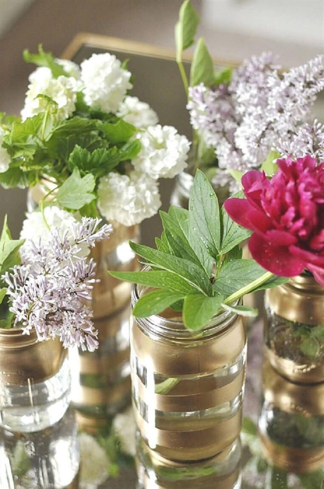Gold-Striped Mason Jar Elegance