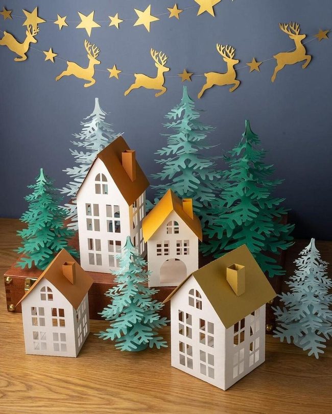Paper Village With Green Trees
