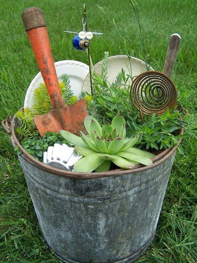 Vintage Metal Bucket Planter