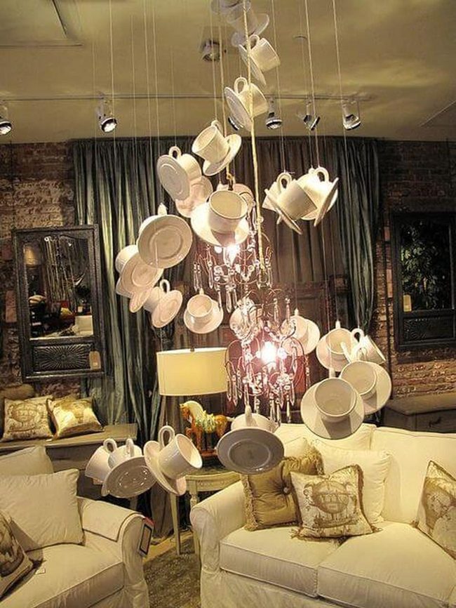 White Teacup Light Fixture