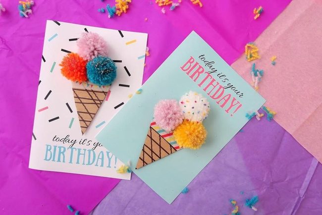 Ice Cream Pom-Pom Birthday Cards