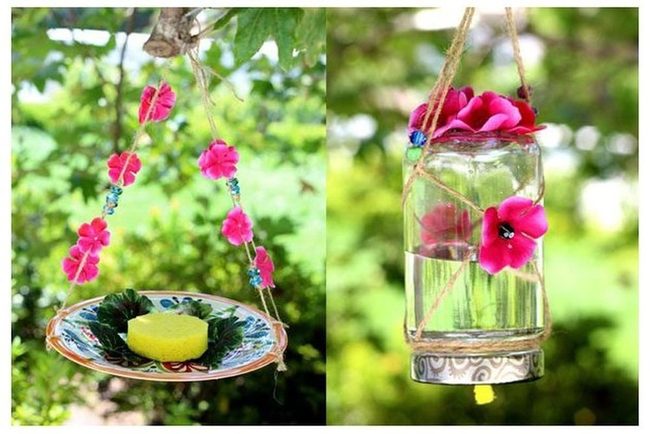 Pink Flowers Glass Jar Mobile