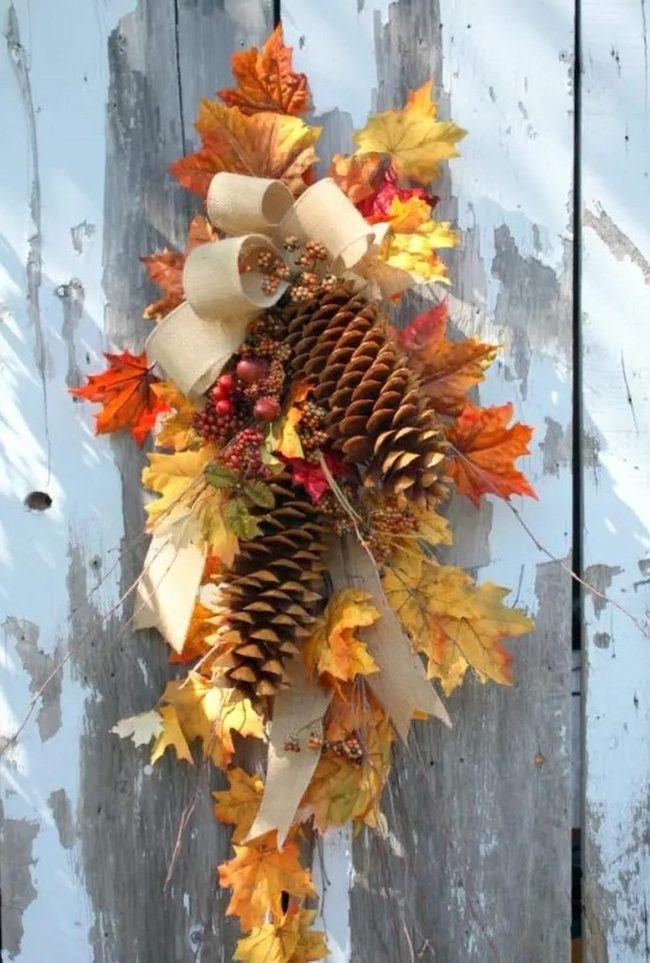Pinecones, Leaves, Red Berries
