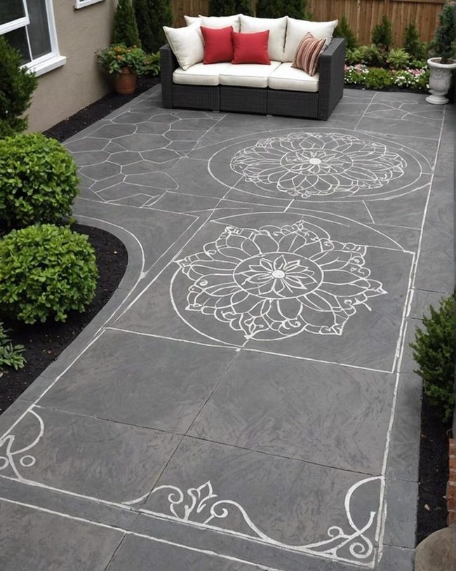 Stenciled Patterns on Gray Concrete