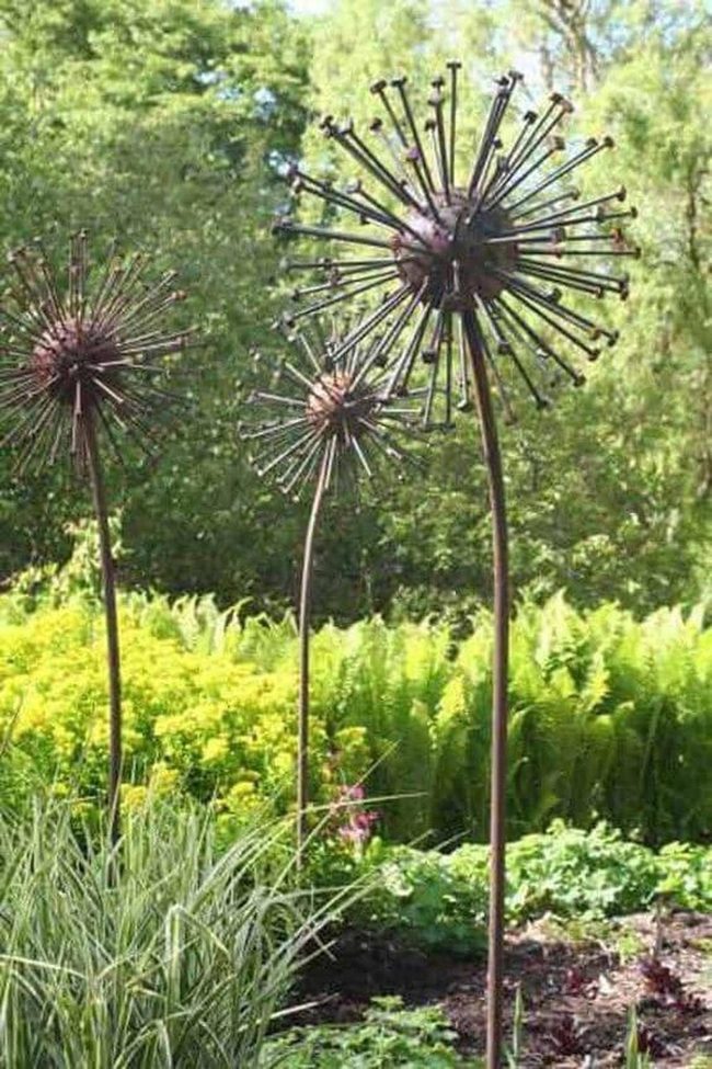 Rusty Metal Dandelion Sculptures