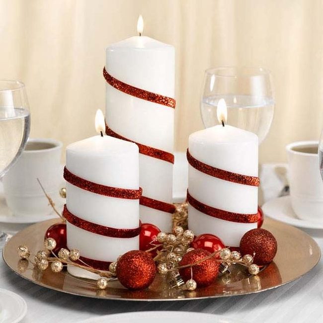 Red Ribbon Candle Centerpiece