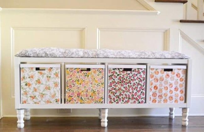Diagonal Kallax Bench With Floral Inserts