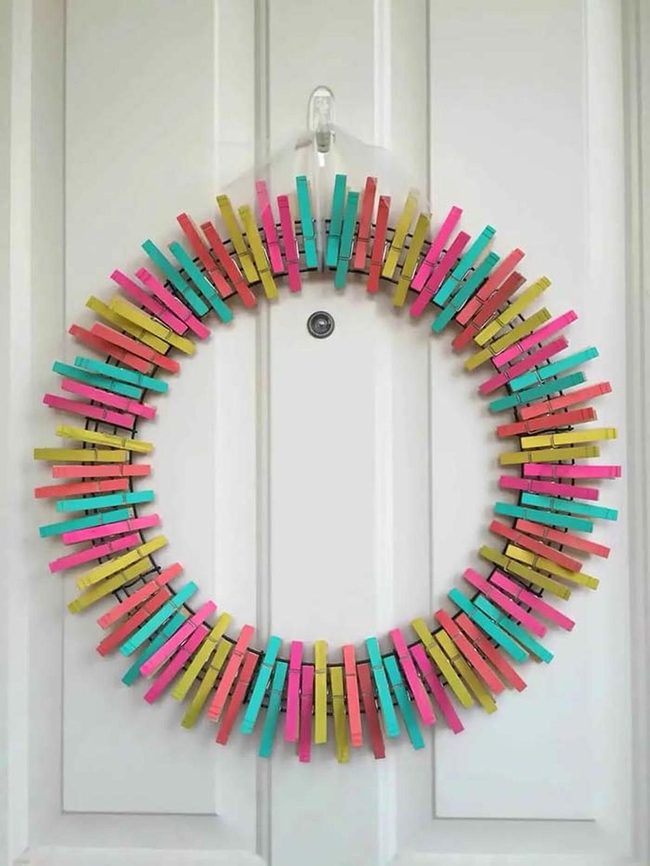 Colorful Clothespin Summer Wreath