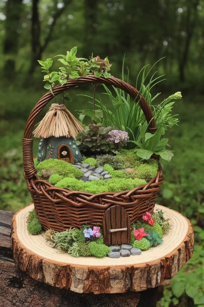 Miniature Moss Landscapes In Wicker