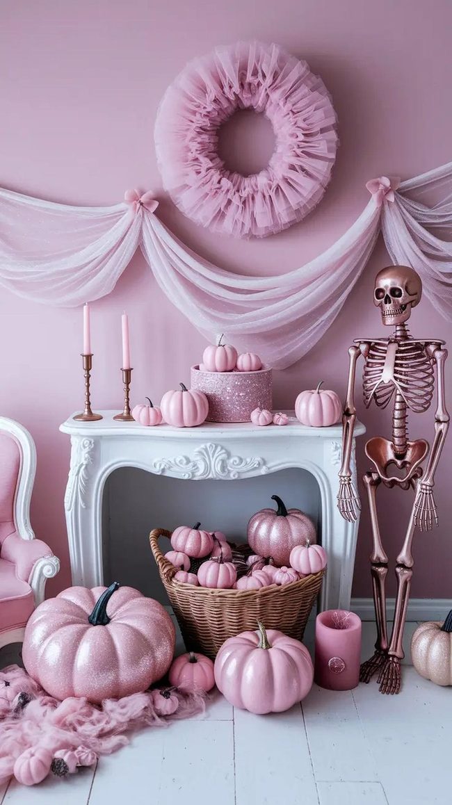 Pink Glitter Pumpkins Meet Modern Halloween