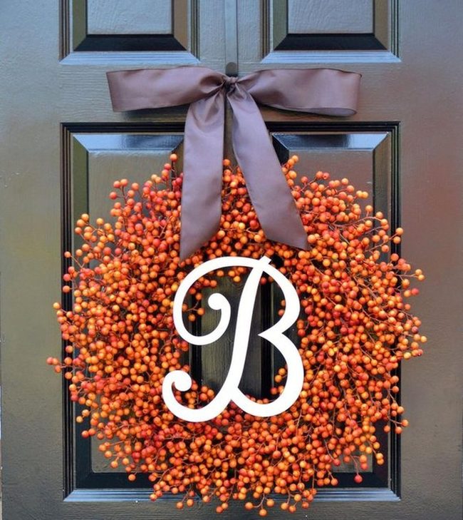 Orange Berry Monogram Wreath